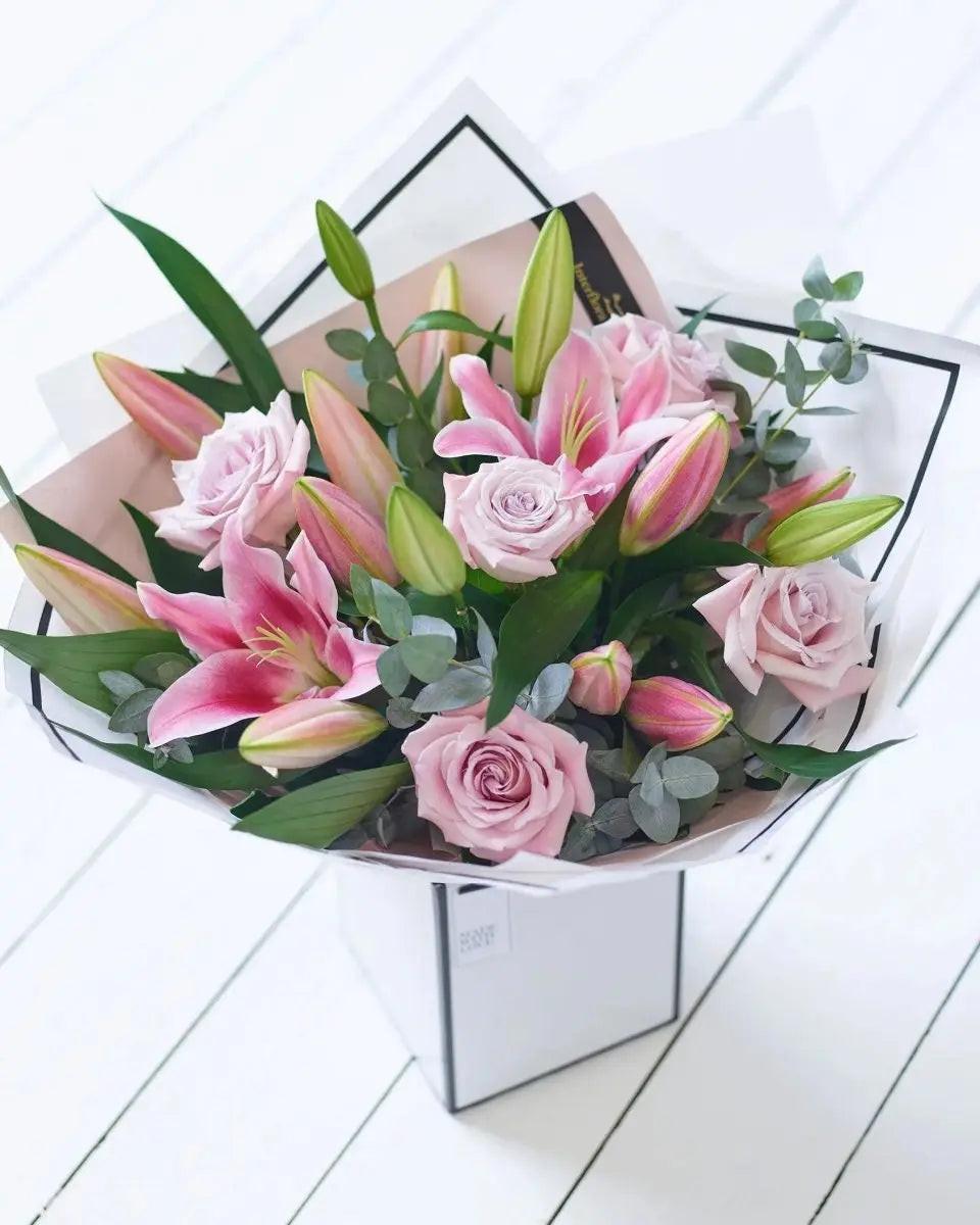 Beautifully Simple Pink Rose & Lily Bouquet - By Blume Flowers