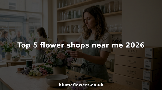 Florist arranging flowers in lively shop