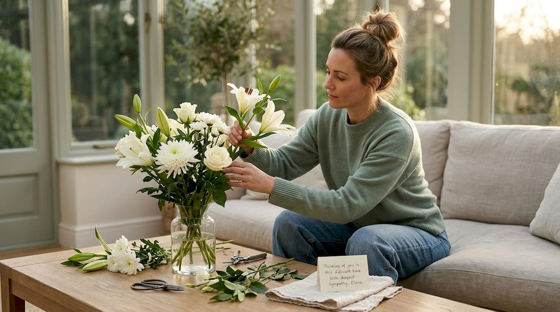 Arranging classic condolence flowers at home