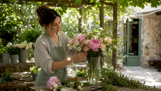 Florist creating large statement floral bouquet