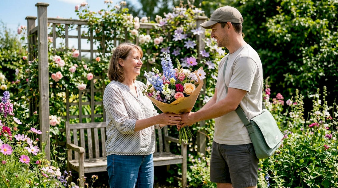 Receiving fresh local flower bouquet
