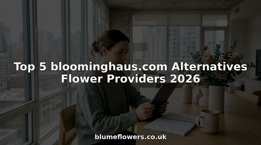 Woman browsing flower bouquets on tablet at kitchen table