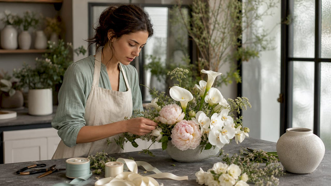 Florist arranging premium luxury flower bouquet