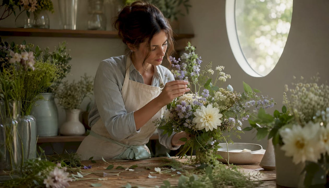 Florist arranging premium bouquet in shop