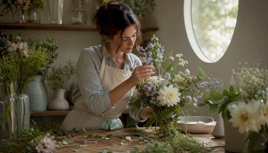 Florist arranging premium bouquet in shop