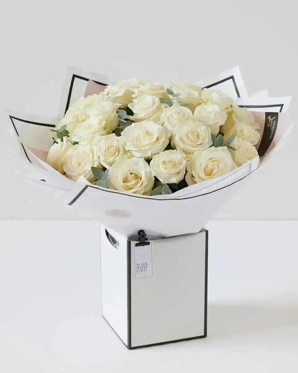 Beautifully Simple Luxury White Rose Bouquet - By Blume Flowers