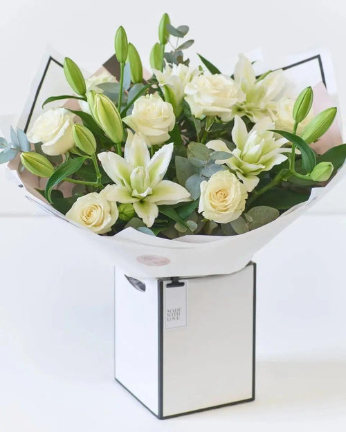 Beautifully Simple Luxury White Rose & Lily Bouquet
