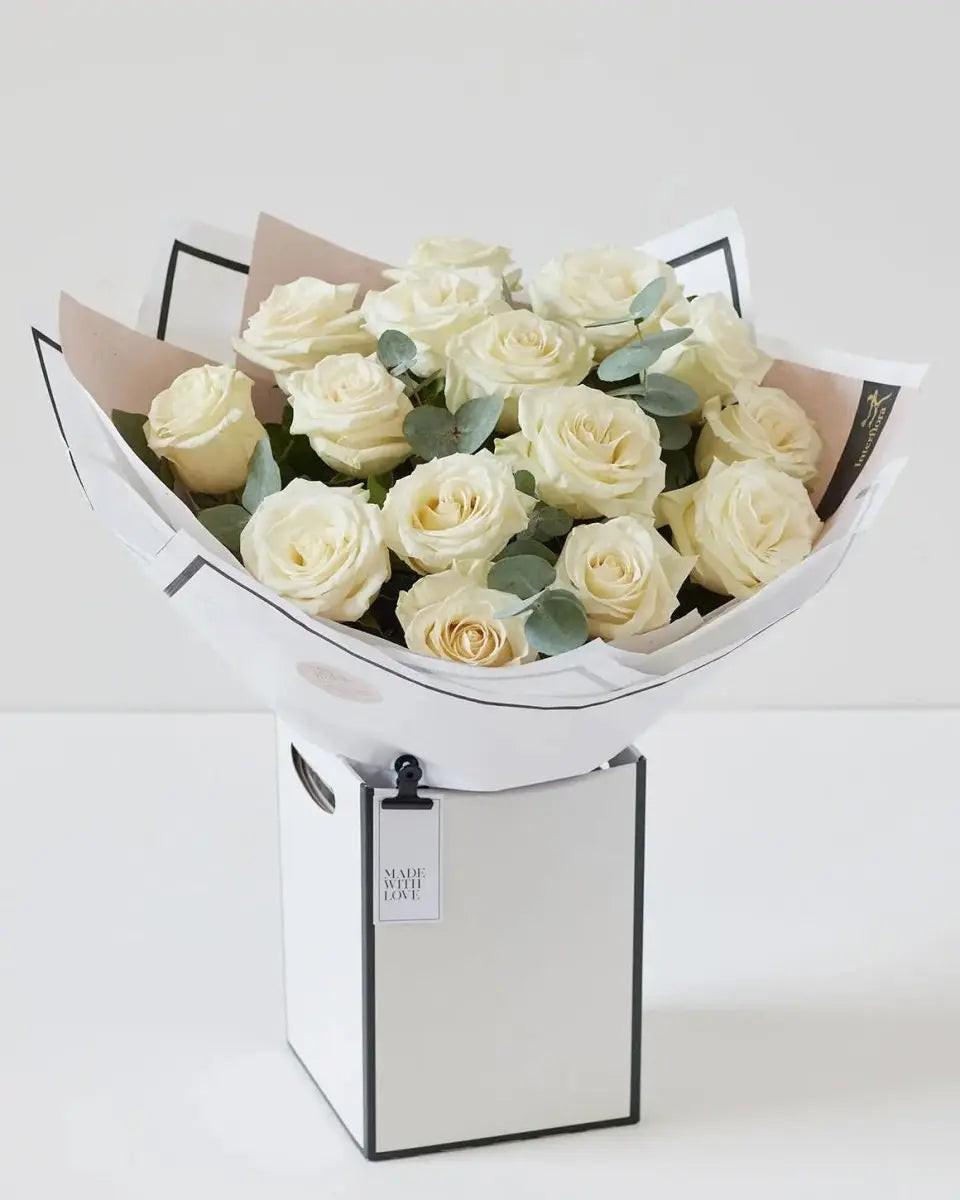 Beautifully Simple White Rose Bouquet - By Blume Flowers