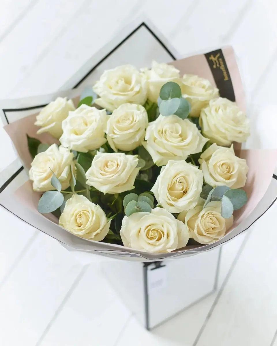 Beautifully Simple White Rose Bouquet - By Blume Flowers