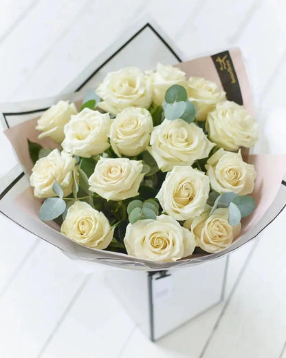 Beautifully Simple White Rose Bouquet - By Blume Flowers