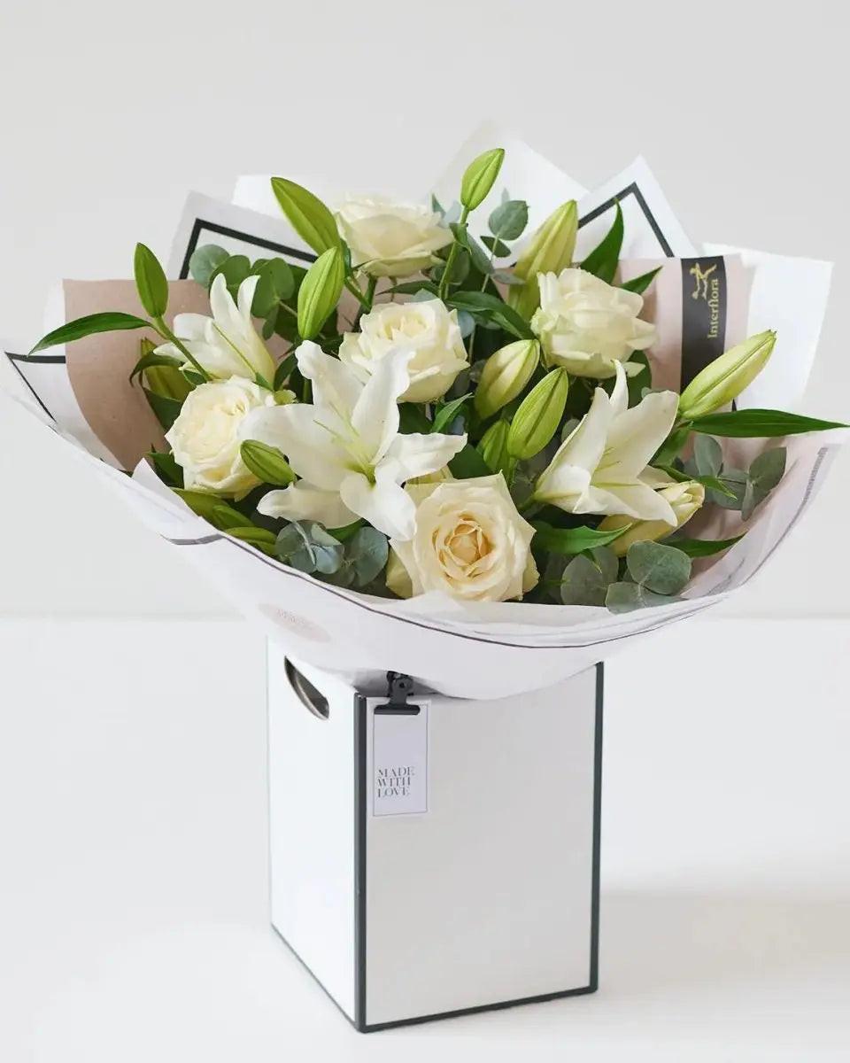 Beautifully Simple White Rose & Lily Bouquet - By Blume Flowers