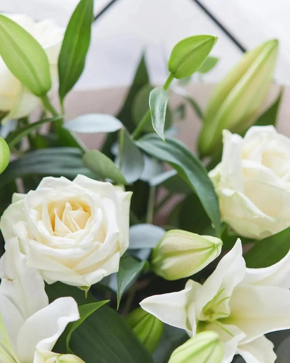 Beautifully Simple White Rose & Lily Bouquet - By Blume Flowers